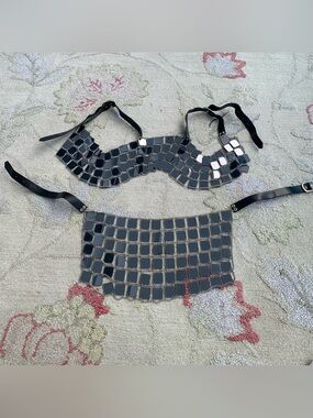 Rave Chainmail Mirror Mosaic Bralette & Open Miniskirt belt Set